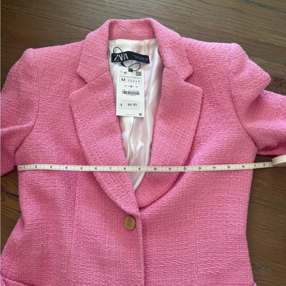 NWT-Zara Pink Tweed Women's Blazer Jacket Gold Button Detail - Picture 5 of 12